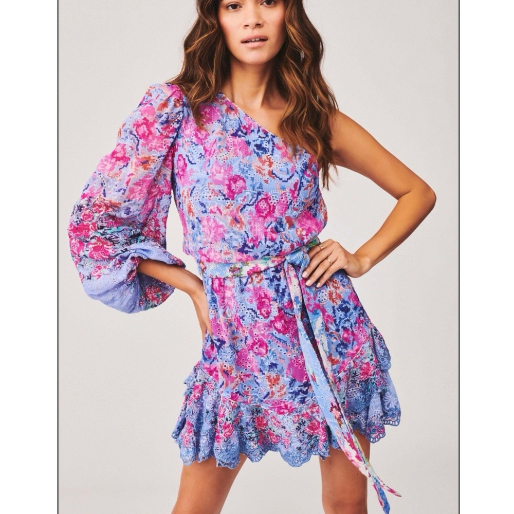 NWOT Hemant & Nandita One Shoulder Floral Long Sleeve Eyelet Mini Dress size XXS